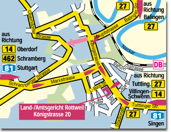 Anfahrtskizze zum Landgericht - Stadtplanausschnitt 